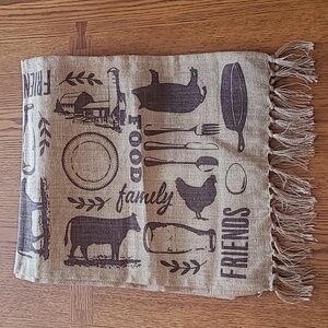TAG Rustic Farmhouse Burlap Jute Table Runner with Fringe
